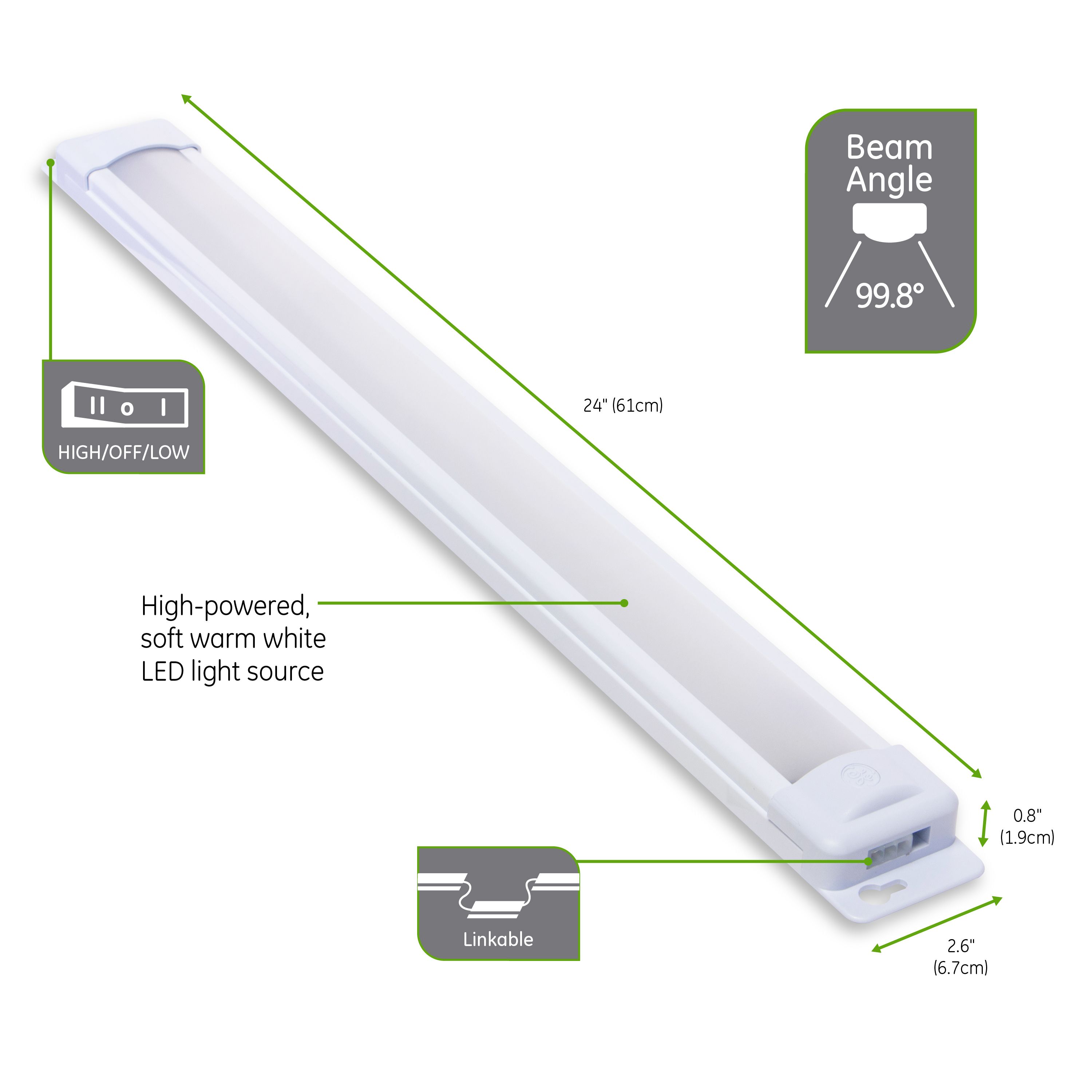 GE 38848-T1 Under Cabinet Light Fixture, 120 VAC, LED Lamp, 803 Lumens Lumens, 3000 K Color Temp, Plastic Fixture