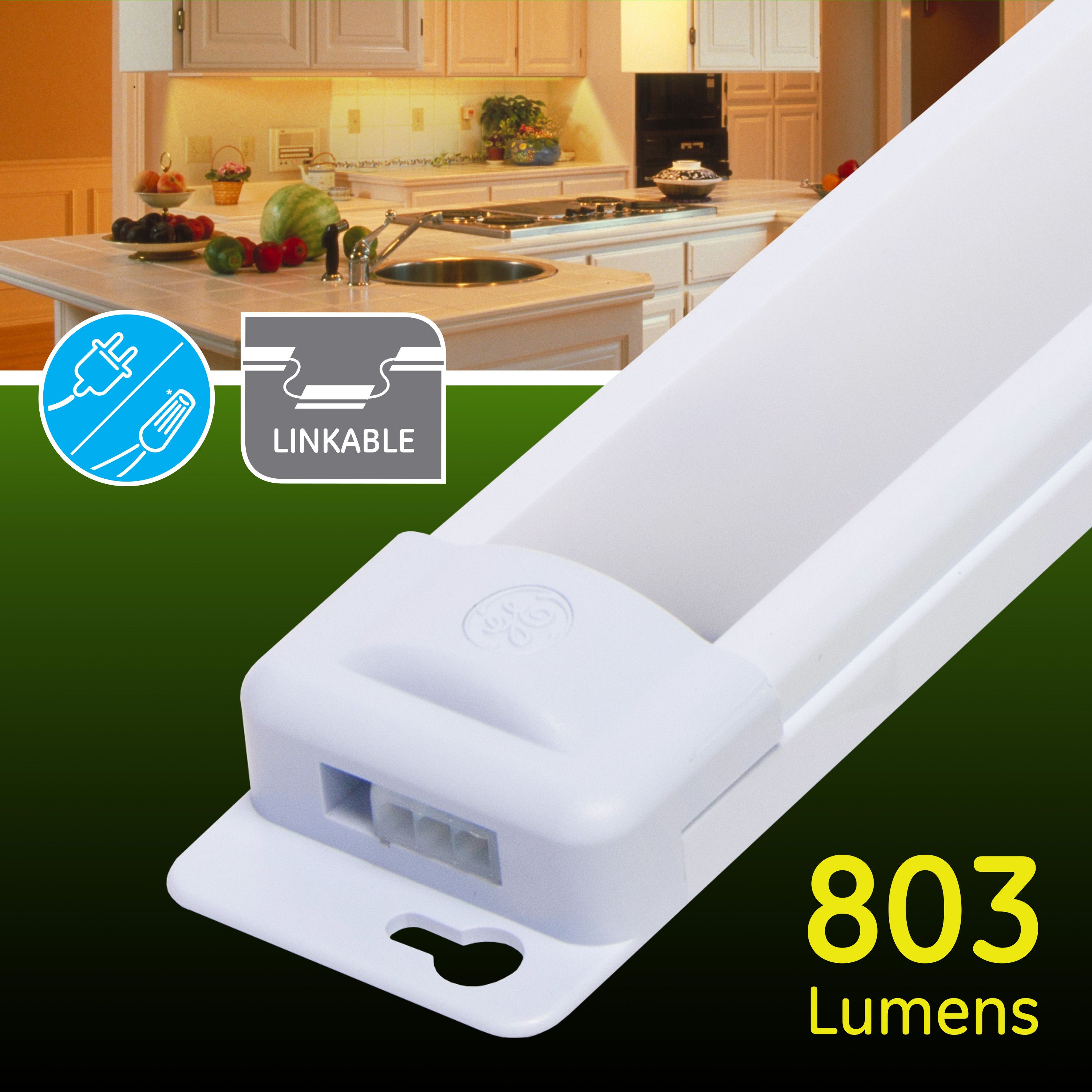 GE 38848-T1 Under Cabinet Light Fixture, 120 VAC, LED Lamp, 803 Lumens Lumens, 3000 K Color Temp, Plastic Fixture