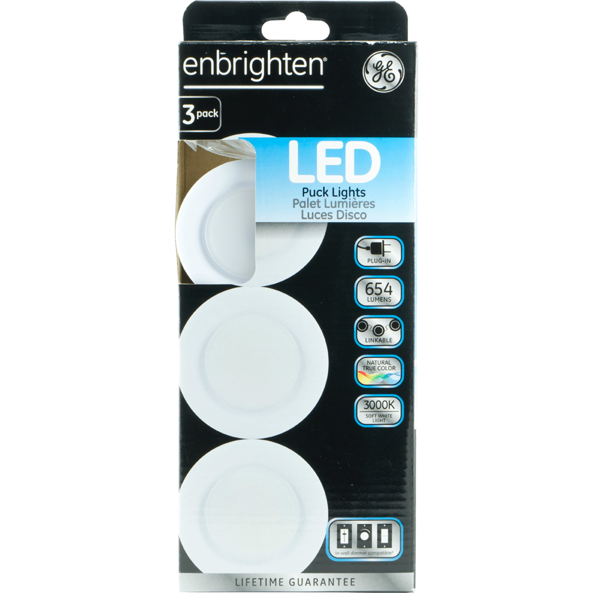 GE 31394 Puck Light, 40 W, LED Lamp, 654 Lumens Lumens, 3000 K Color Temp, White Fixture