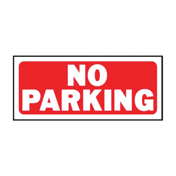 23002 Fence Sign, Rectangular, NO PARKING, White Legend, Red Background, Plastic, 14 in W x 6 in H Dimensions