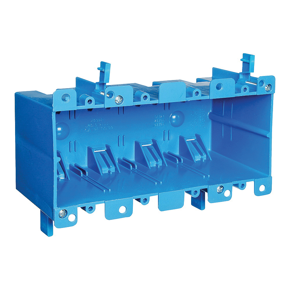 Carlon B468R Outlet Box, 4 -Gang, PVC (Plastic), Blue, Clamp Mounting