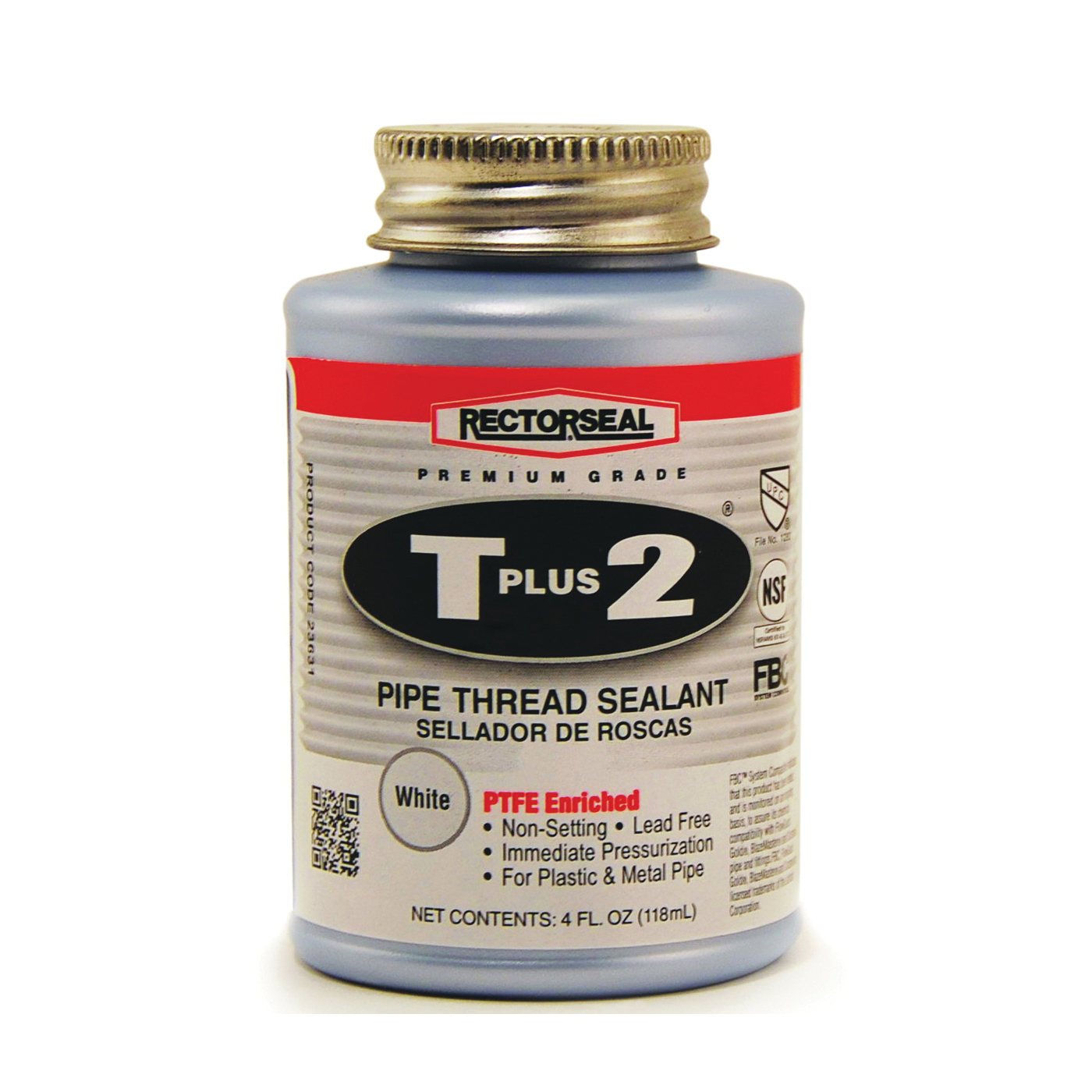 T Plus 2 Series 23631 Thread Sealant, 0.25 pt Can, Paste, White