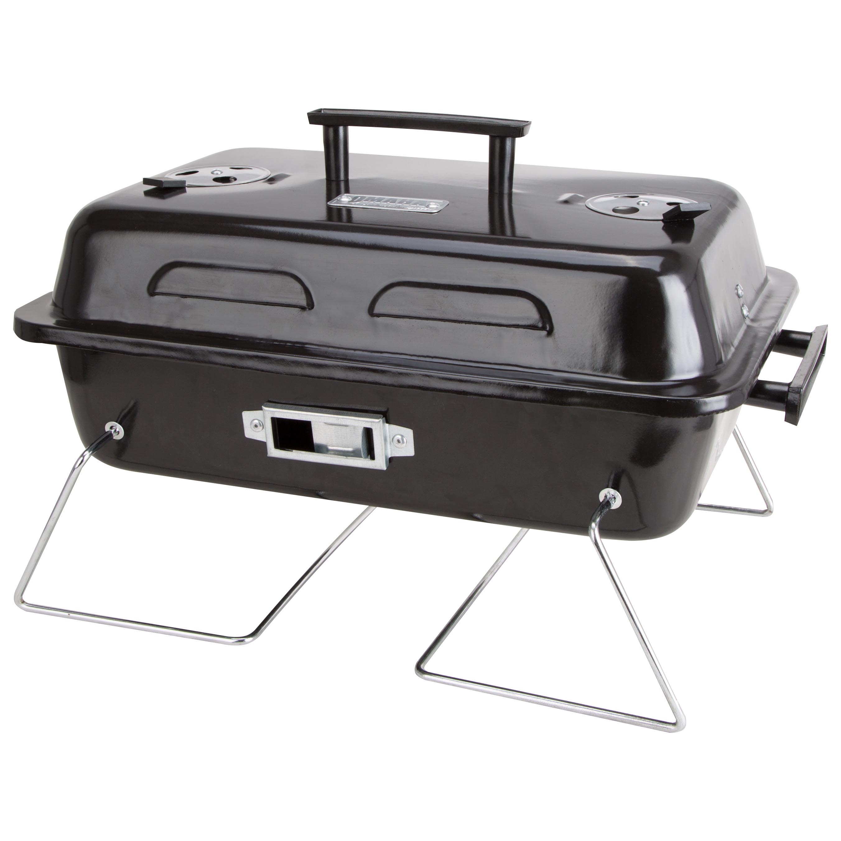 Portable Charcoal Grill, 2-Grate, 168 sq-in Primary Cooking Surface, Black, Steel Body