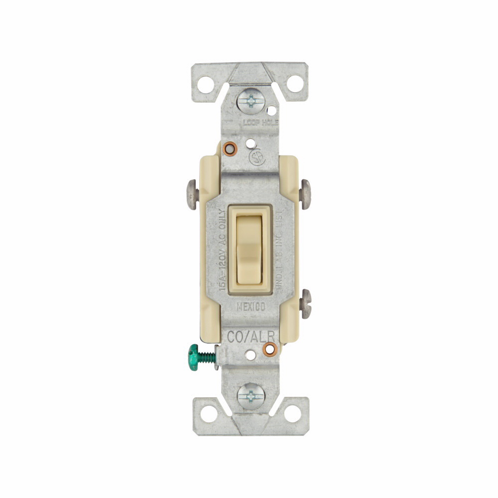 Eaton Cooper Wiring 5223-7V-BU Series Toggle Switch, Ivory, 15 A, 120 V, Side Wire Terminal