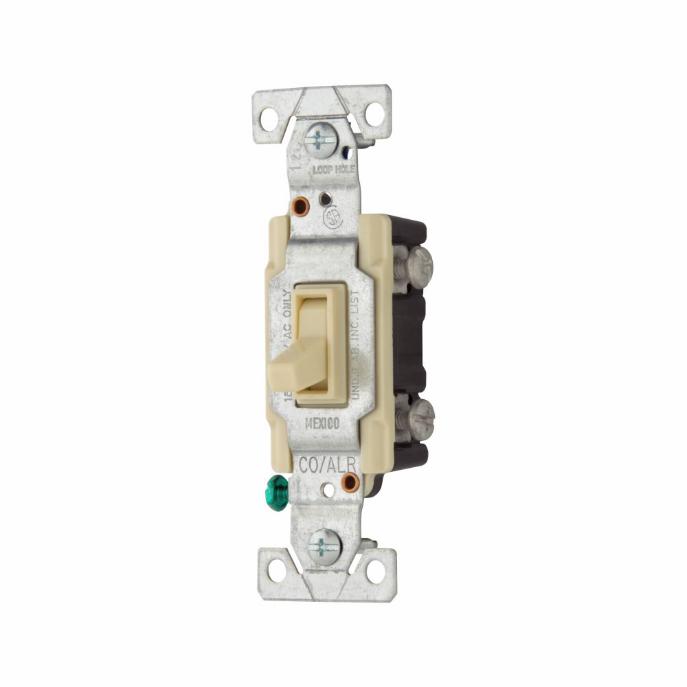 Eaton Cooper Wiring 5223-7V-BU Series Toggle Switch, Ivory, 15 A, 120 V, Side Wire Terminal