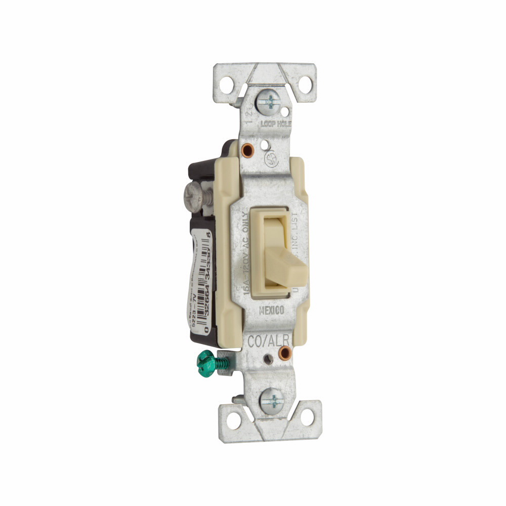Eaton Cooper Wiring 5223-7V-BU Series Toggle Switch, Ivory, 15 A, 120 V, Side Wire Terminal