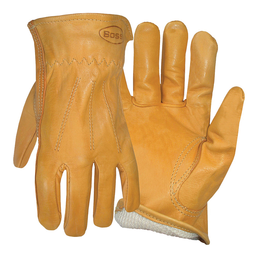 6133J Driver Gloves, XL, Keystone Thumb, Open, Shirred Elastic Back Cuff, Cowhide Leather, Gold