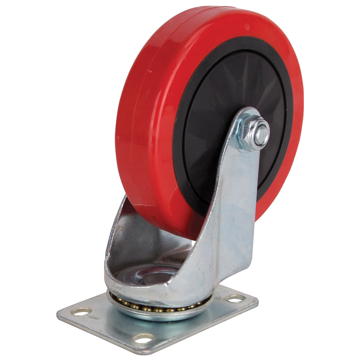 JC-385-G Swivel Caster, 5 in Dia Wheel, 30 mm W Wheel, PU Wheel, Red, 275 lb, Steel Housing Material