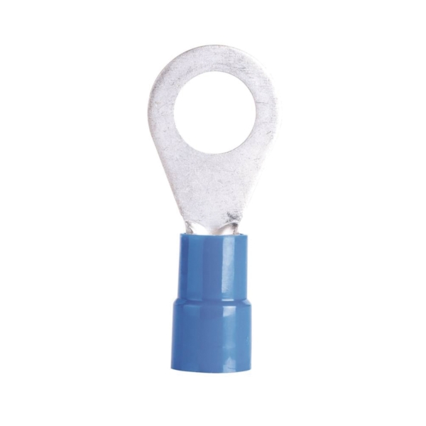 20-103 Ring Terminal, 600 V, 16 to 14 AWG Wire, #4 to 6 Stud, Vinyl Insulation, Copper Contact, Blue