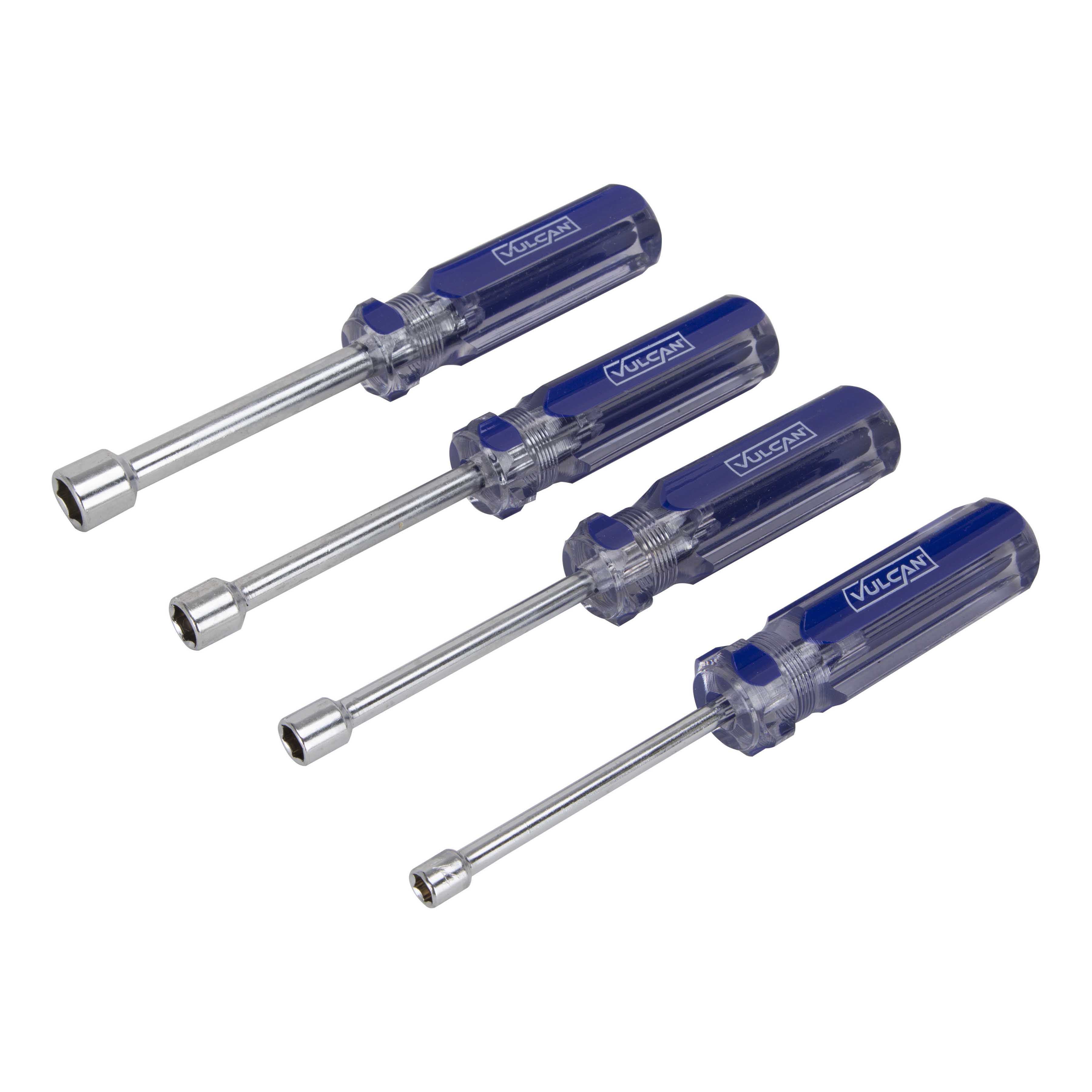 JLO-040 Nut Driver Set, 4-Piece, Carbon Steel, Chrome, Transparent & Blue (Handle)