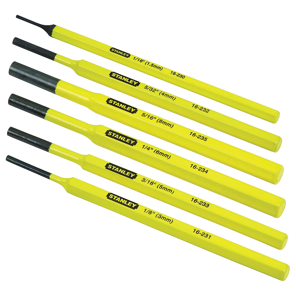 16-226 Pin Punch Set, 6-Piece, Steel, Powder-Coated, Yellow