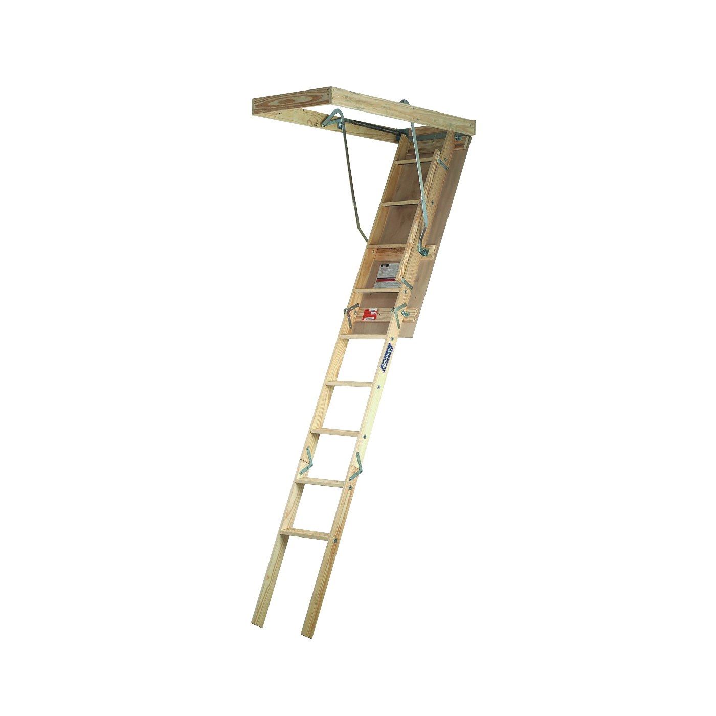 Premium Series S254P Attic Ladder, 7 ft to 8 ft 9 in H Ceiling, 25-1/2 x 54 in Ceiling Opening, 9-Step, Wood