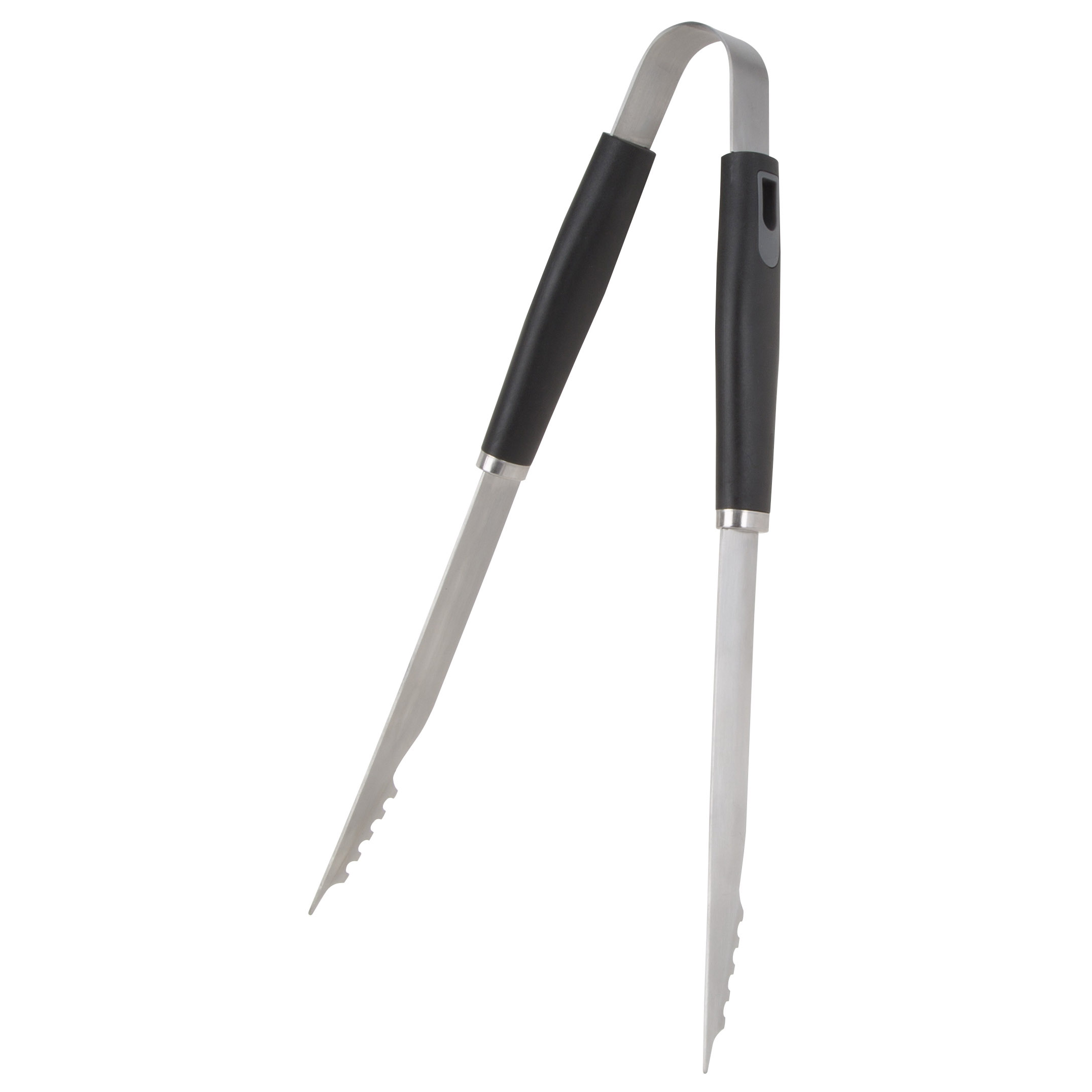 BBQ Tongs, 1.5 mm Gauge, Stainless Steel Blade, Stainless Steel, Plastic Handle, Straight Handle