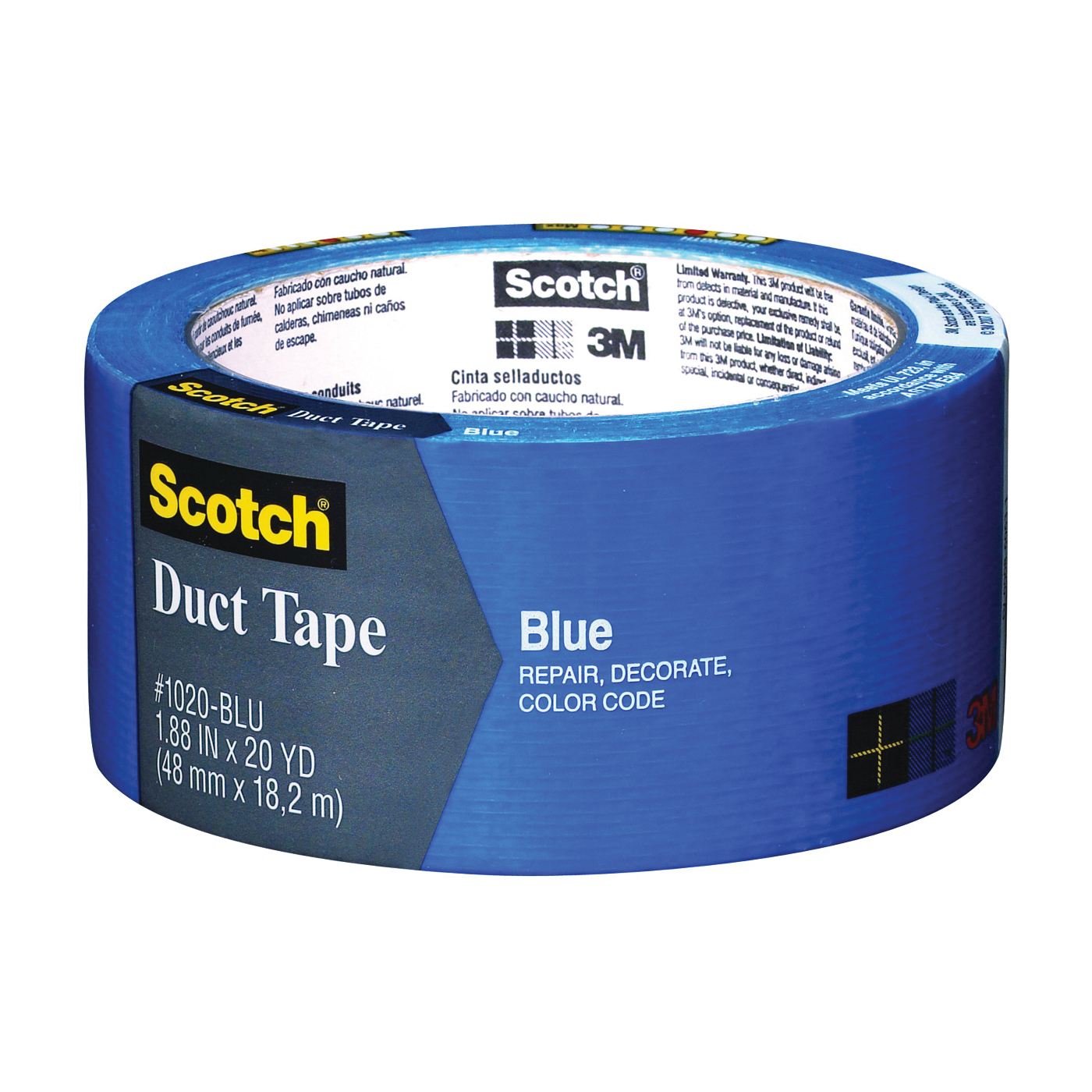 Scotch 3920-BL Duct Tape, 20 yd L, 1.88 in W, Blue