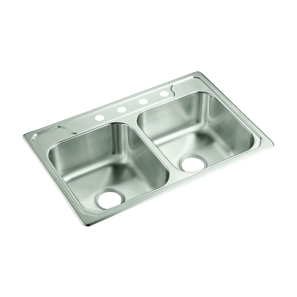 Sterling Middleton Series 14707-4-NA Kitchen Sink, 4-Faucet Hole, 22 in OAW, 7 in OAD, 33 in OAH, Stainless Steel - 3