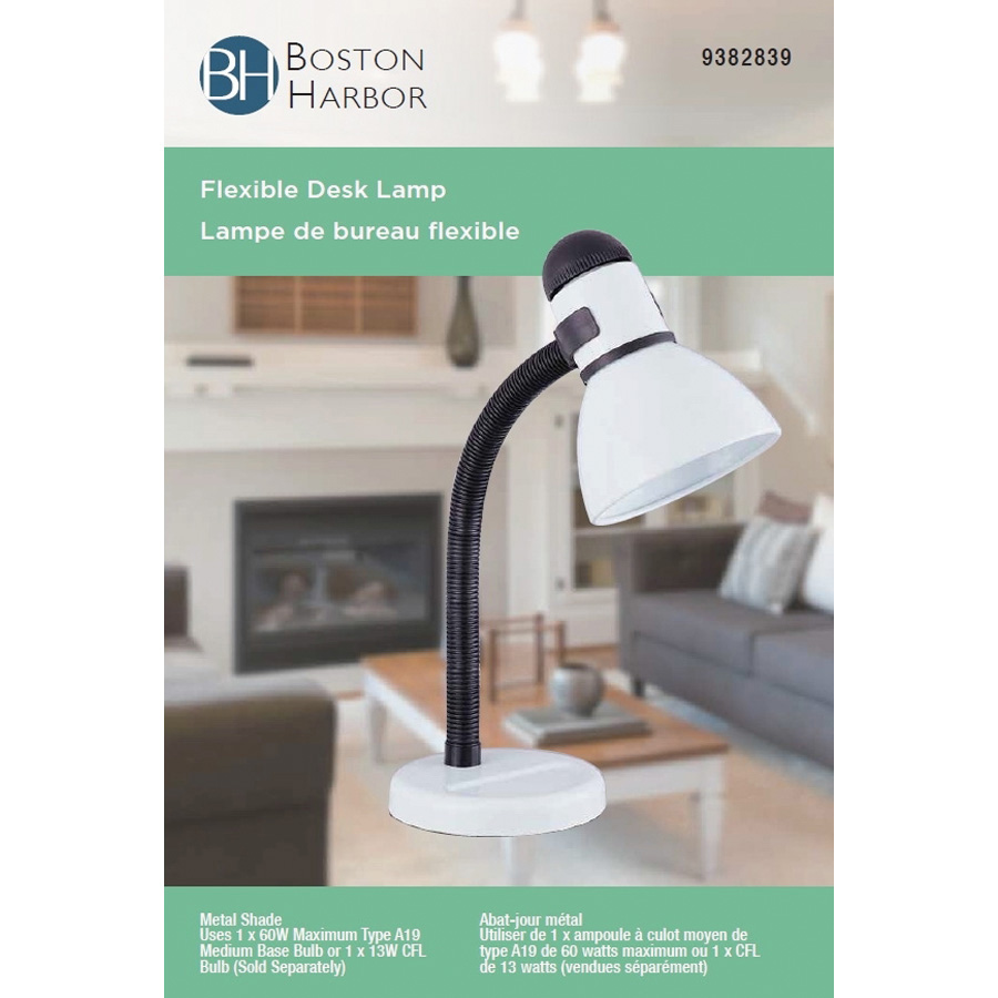 Boston Harbor TL-TB-134-WH-3L Flexible Desk Lamp, 120 V, 60 W, 1-Lamp, CFL Lamp, White Fixture, White - 5