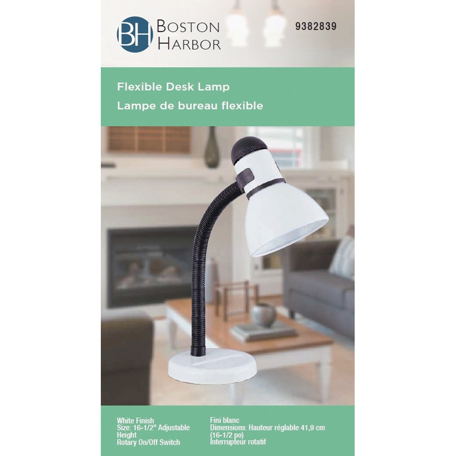 Boston Harbor TL-TB-134-WH-3L Flexible Desk Lamp, 120 V, 60 W, 1-Lamp, CFL Lamp, White Fixture, White - 6