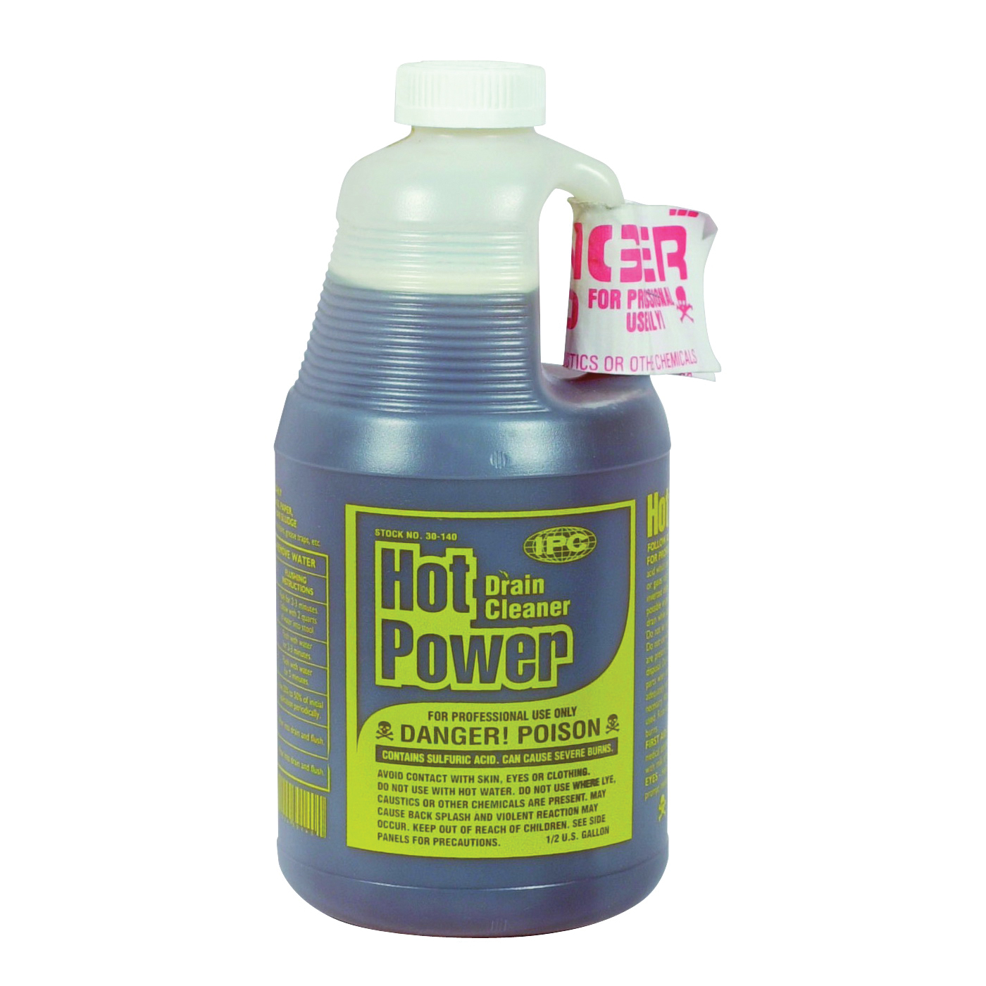 Hot Power 30-140 Drain Cleaner, Liquid, Amber, Sharp, 0.5 gal Bottle