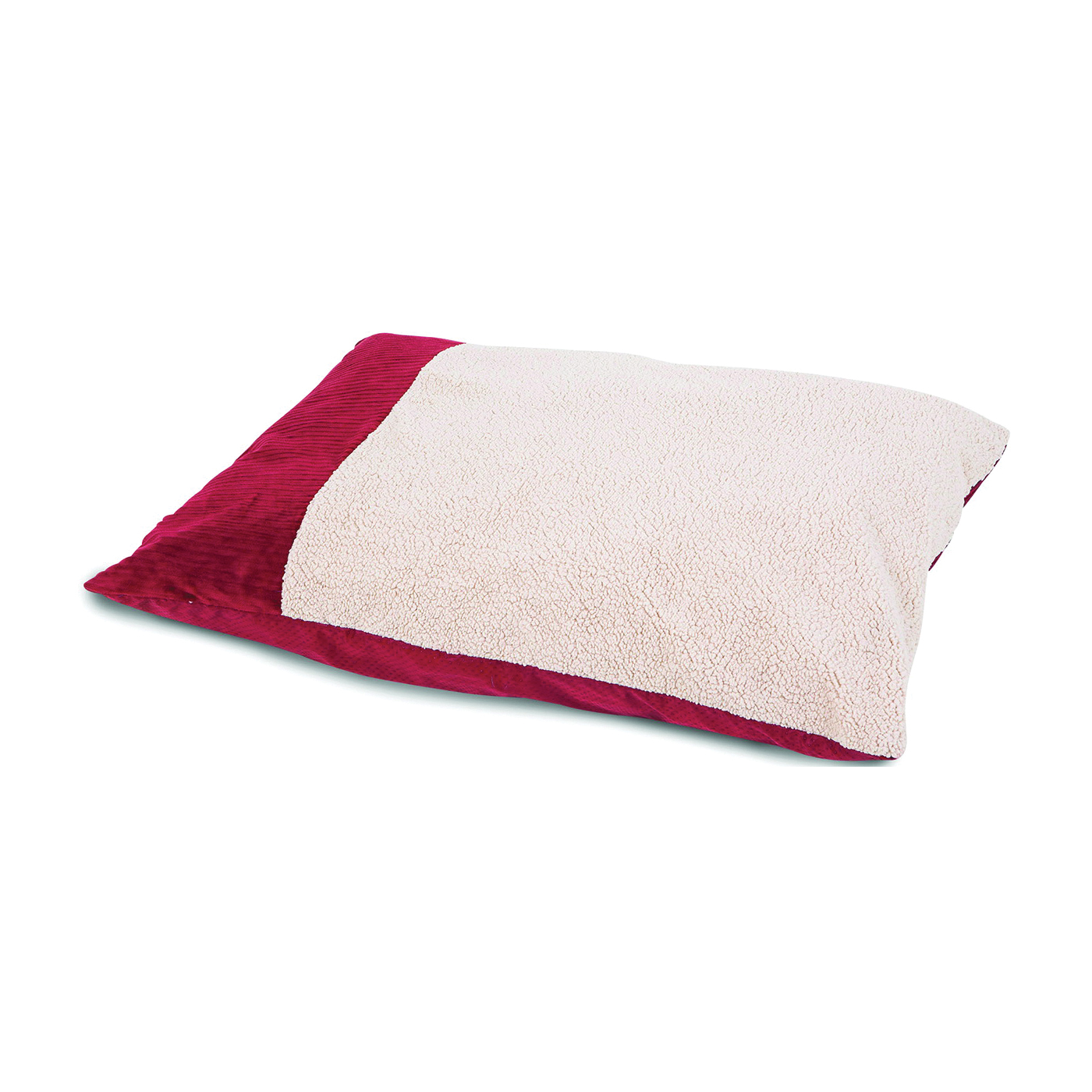 80399 Pillow Bed, 27 in L, 36 in W, Faux Lambs Wool Plush and Wide Wale Corduroy Fabric Cover, Cream/Red