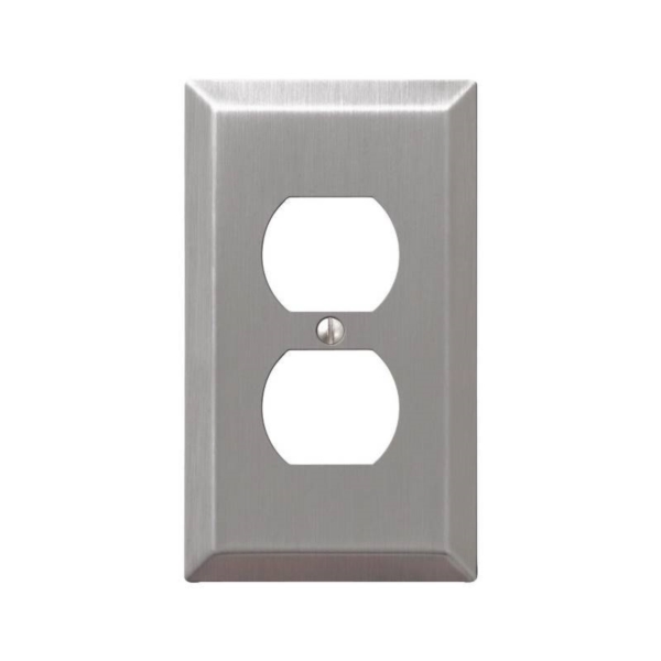 Century 163DBN Outlet Wallplate, 4-15/16 in L, 2-7/8 in W, 1 -Gang, Steel, Brushed Nickel, Wall Mounting