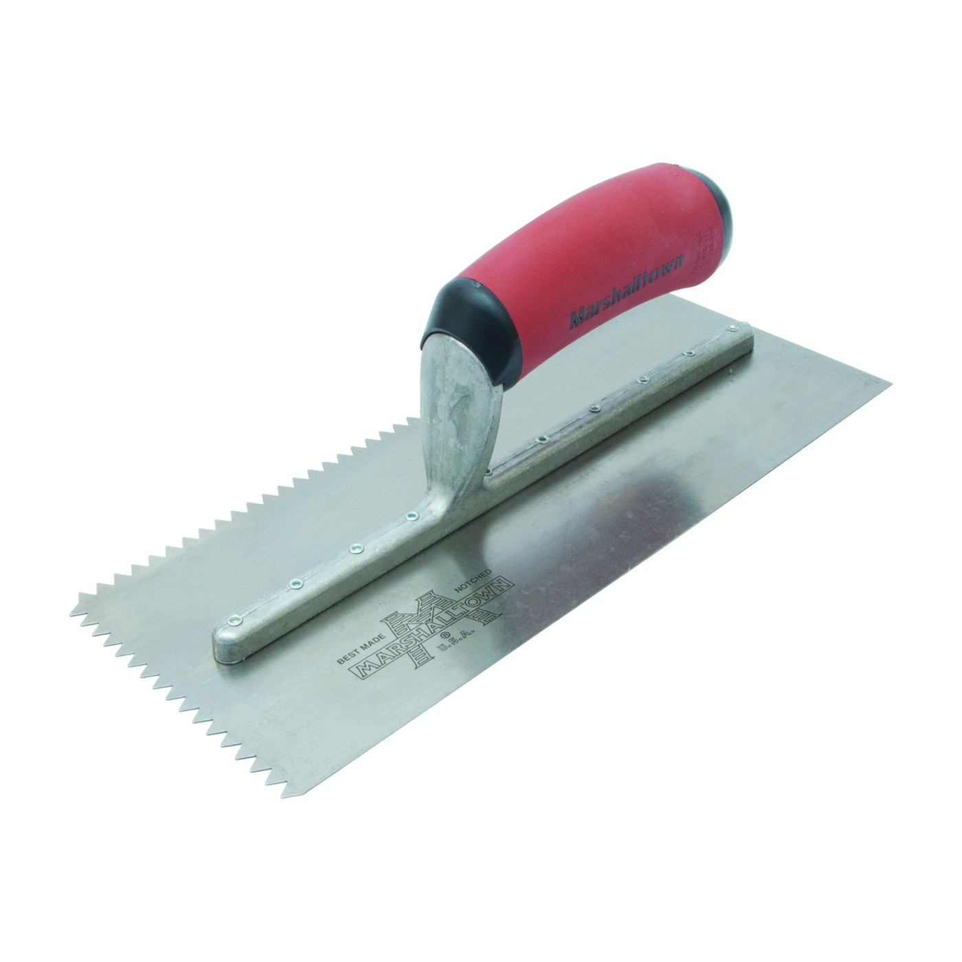 780SD Trowel, 1/4 in W x 3/16 in D Notch, 11 in L, 4-1/2 in W, V Notch, Curved Handle