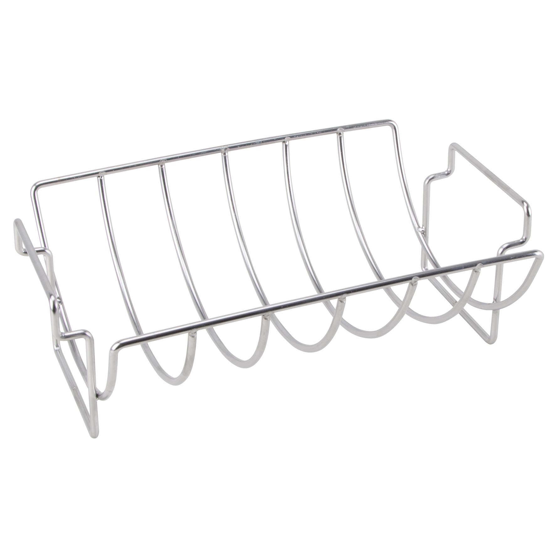 BBQ-37237 Rib and Roast Holder, 14-1/2 in L, Stainless Steel, Stainless Steel, Build-in Handle