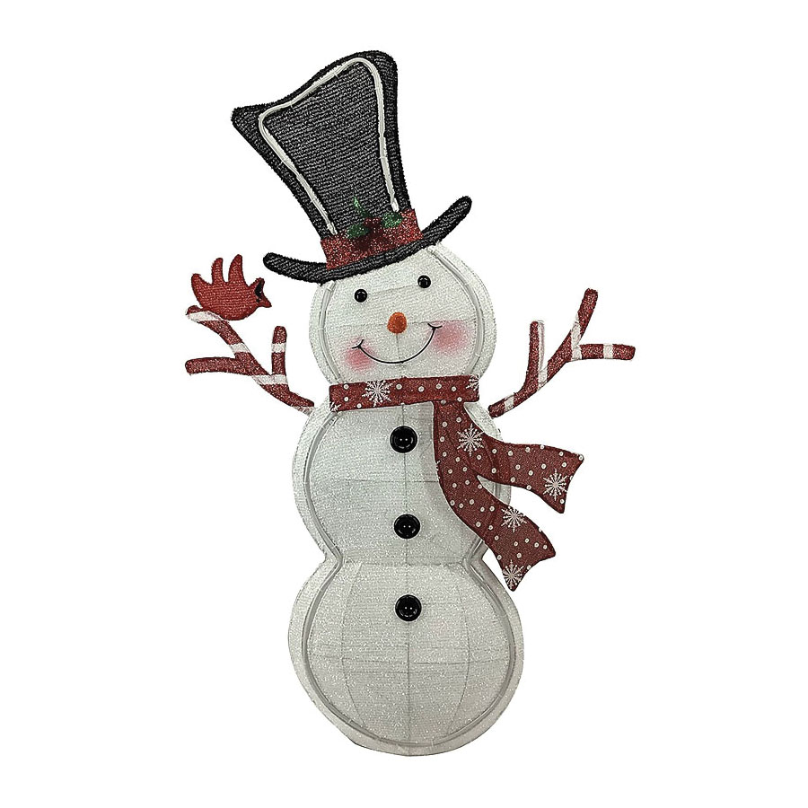 72813 Glistening LED Snowman, Mesh Fabric/Metal Frame, White, LED String Bulb, 4.5 ft Tall
