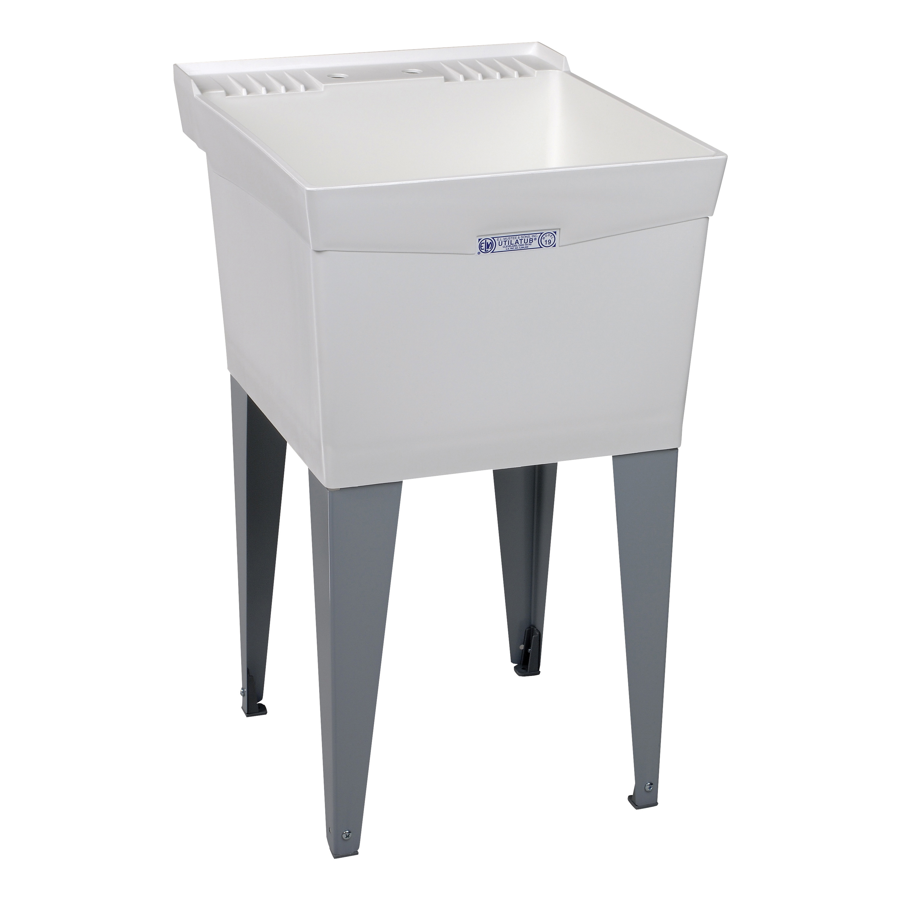 UTILATUB Series 19F Laundry Tub, 18 gal Capacity, 2-Deck Hole, 24 in OAW, 24 in OAD, 20 in OAH, Thermoplastic