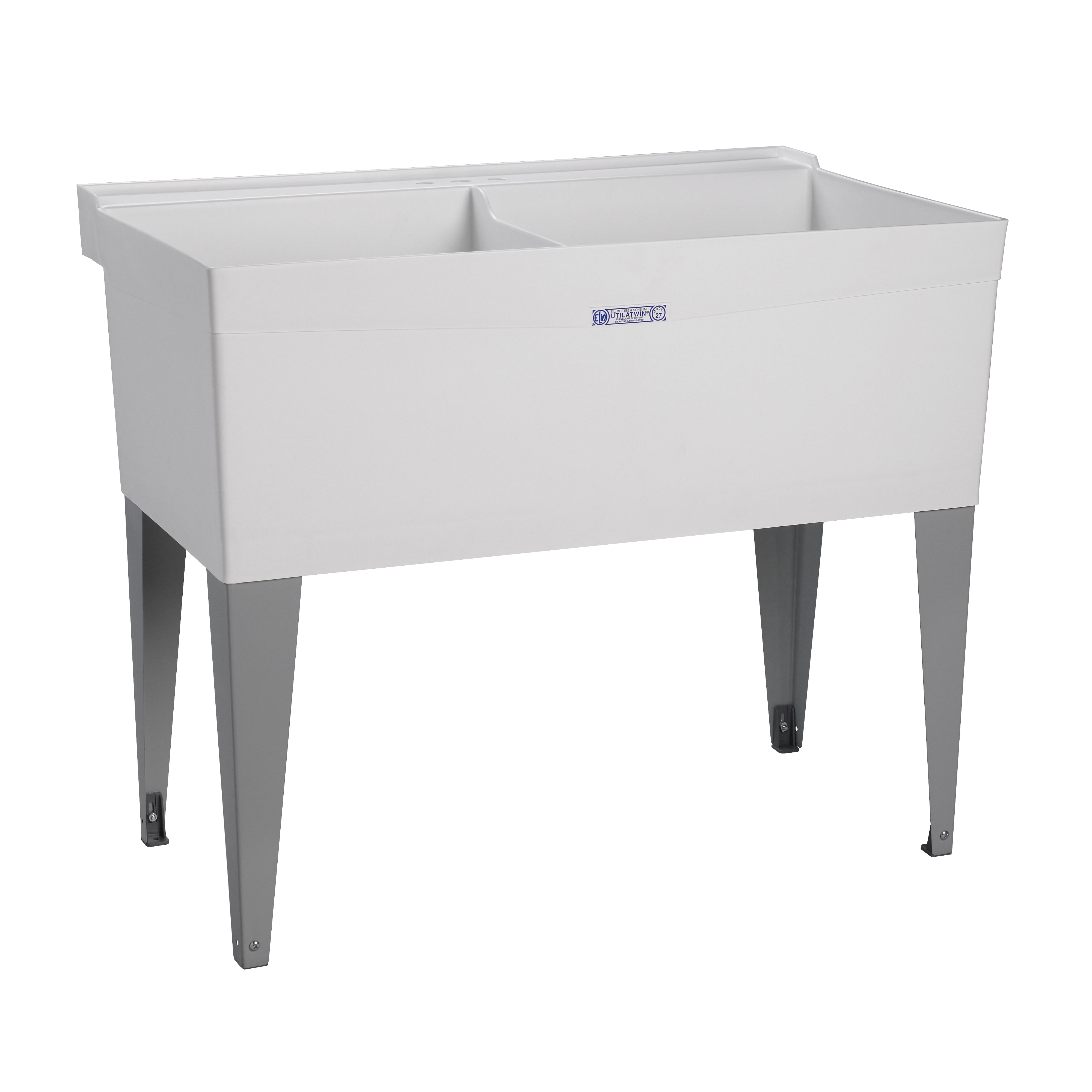 UTILATUB Series 27F Laundry Tub, 38 gal Capacity, 2-Deck Hole, 40 in OAW, 34 in OAD, 24 in OAH, Thermoplastic