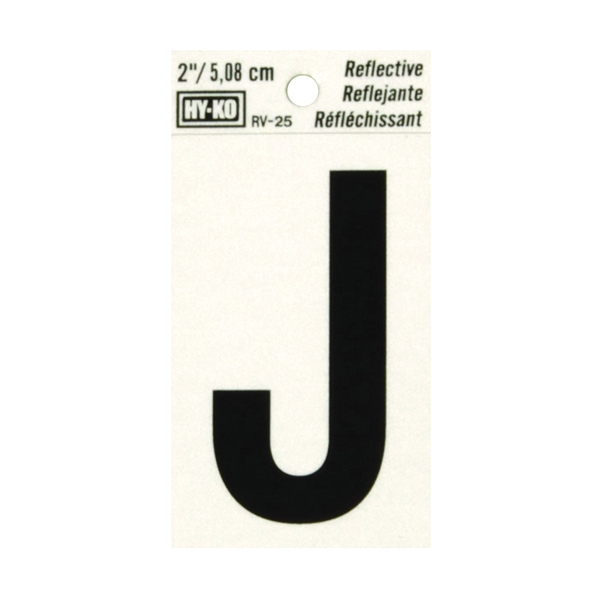 RV-25/J Reflective Letter, Character: J, 2 in H Character, Black Character, Silver Background, Vinyl