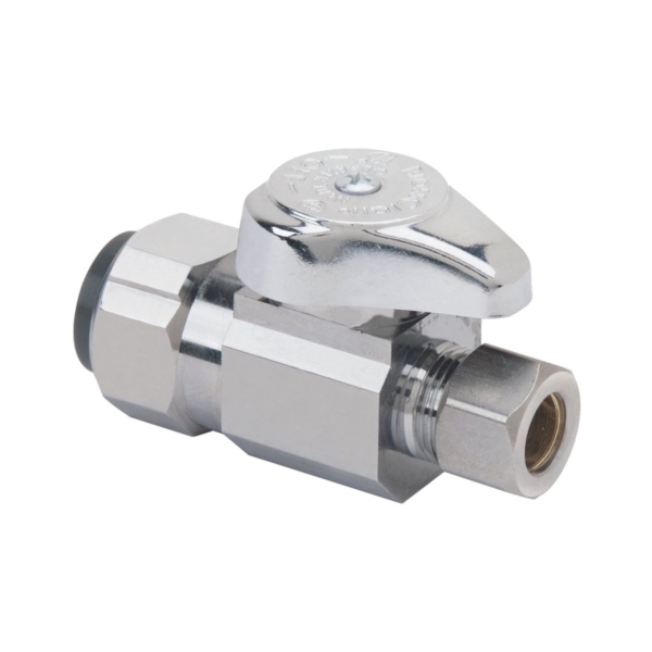 G2PS14X CD Stop Valve, 1/2 x 3/8 in Connection, Push-Connect x Compression, 125 psi Pressure, Brass Body
