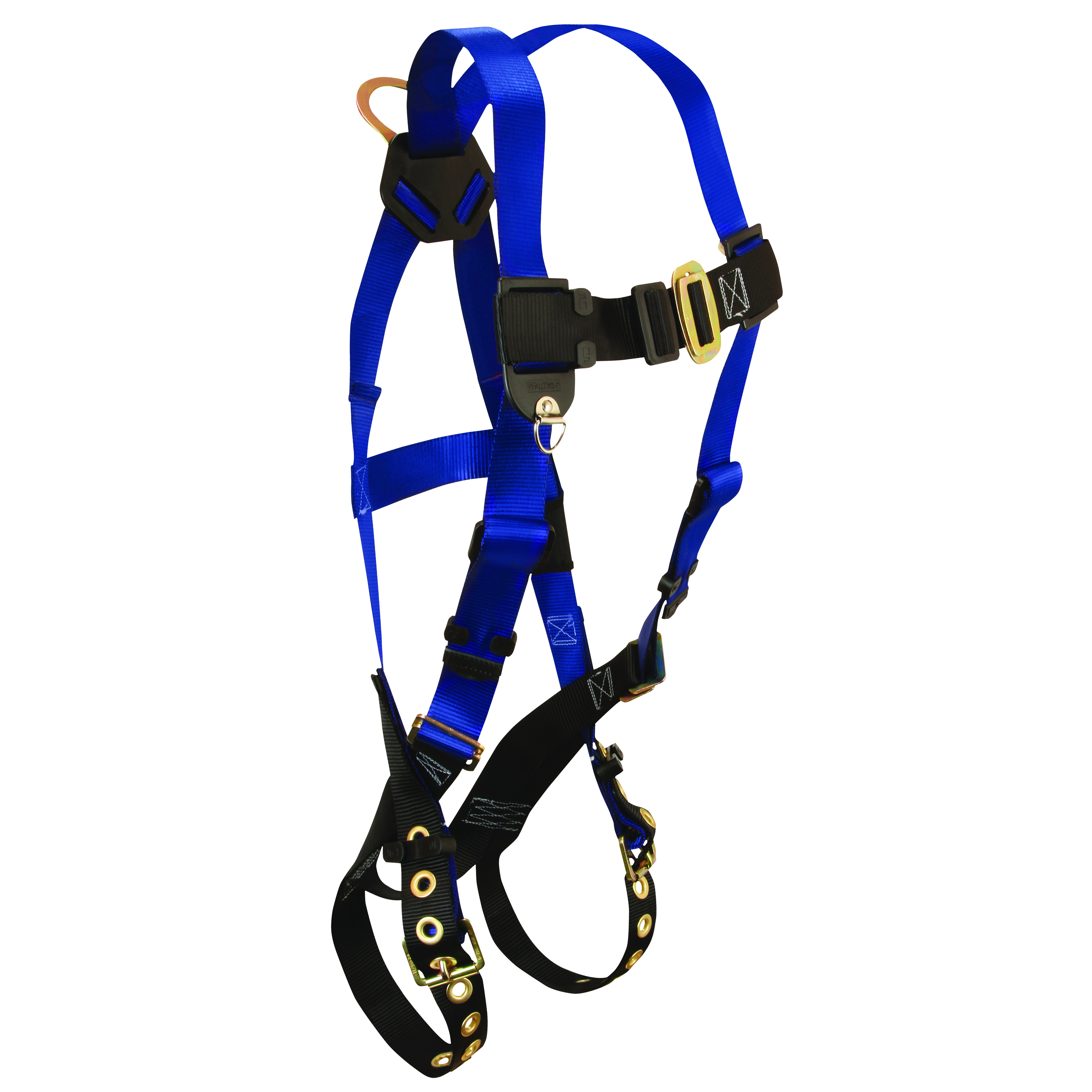 Falltech 7016 Contractor Full Body Harness, One-Size, 425 lb, Polyester Webbing, Black/Blue
