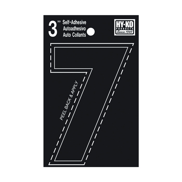 Hy-Ko 30400 Series 30407 Die-Cut Number, Character: 7, 3 in H Character, Black Character, Vinyl