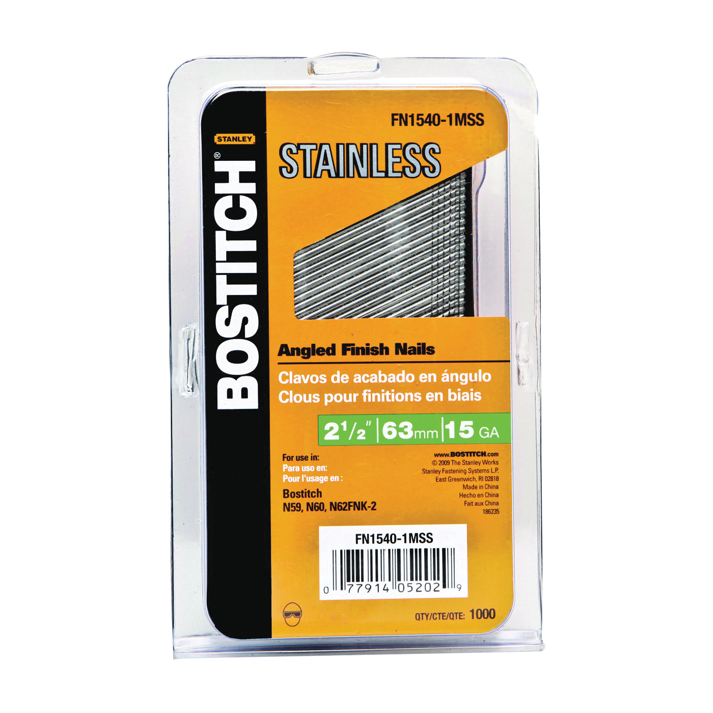 FN1540-1MSS Finish Nail, 2-1/2 in L, 15 Gauge, Stainless Steel, Coated, Round Head, Smooth Shank