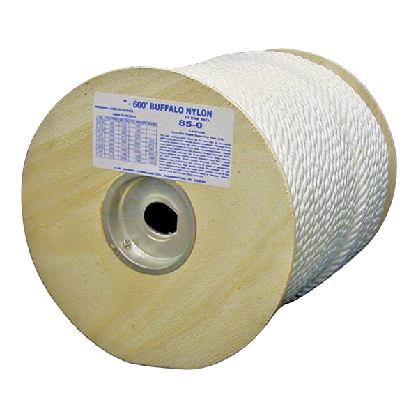 85-060 Rope, 5/16 in Dia, 600 ft L, 280 lb Working Load, Nylon, White