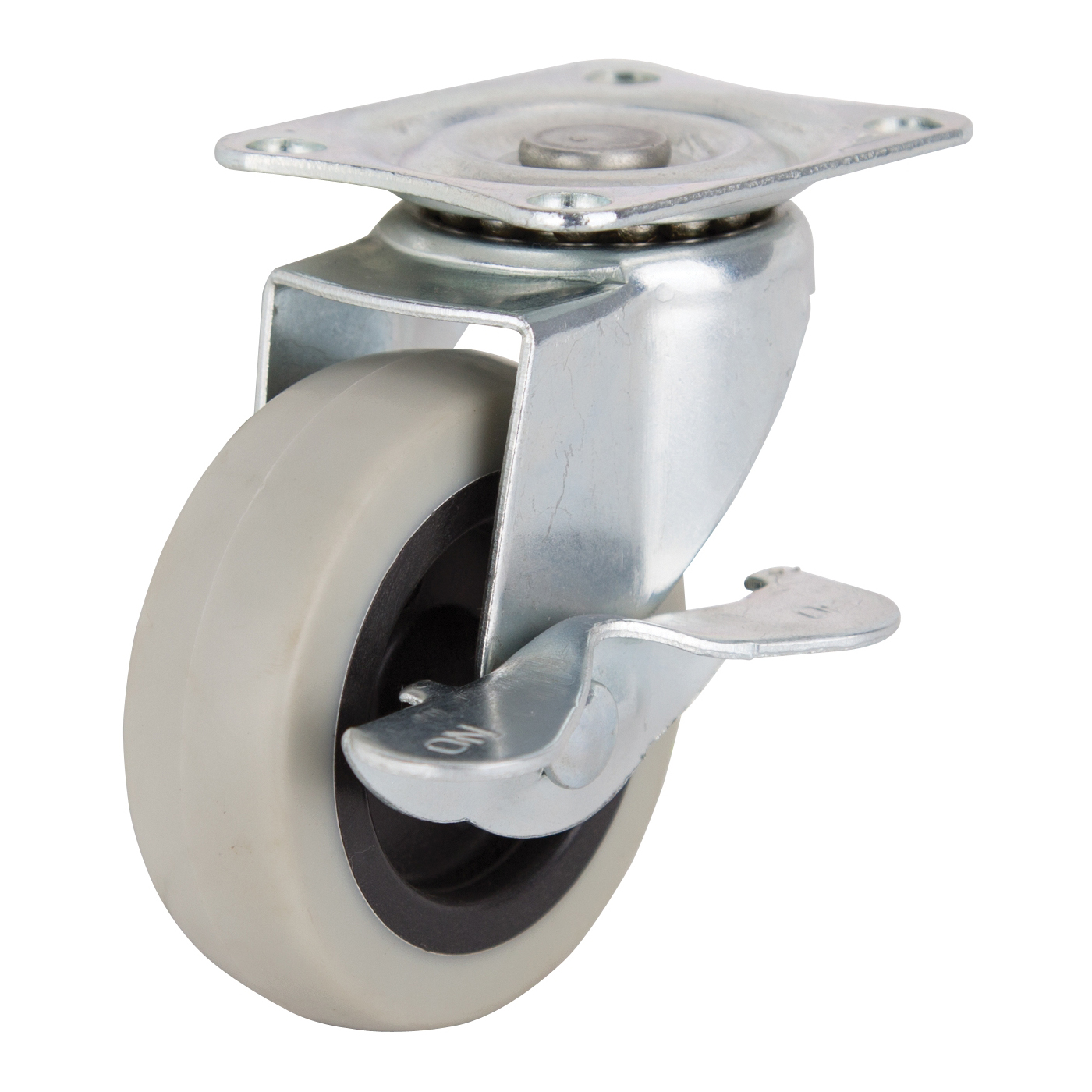 JC-N06-G Swivel Caster with Brake, 3 in Dia Wheel, 24 mm W Wheel, Thermoplastic Rubber Wheel, Gray, 130 lb