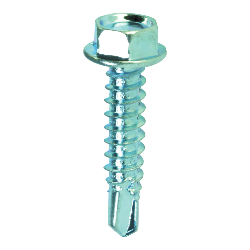 21340 Screw, #12 Thread, 1 in L, Coarse Thread, Hex Drive, Self-Drilling, Self-Tapping Point, Steel, Zinc, 100 PK