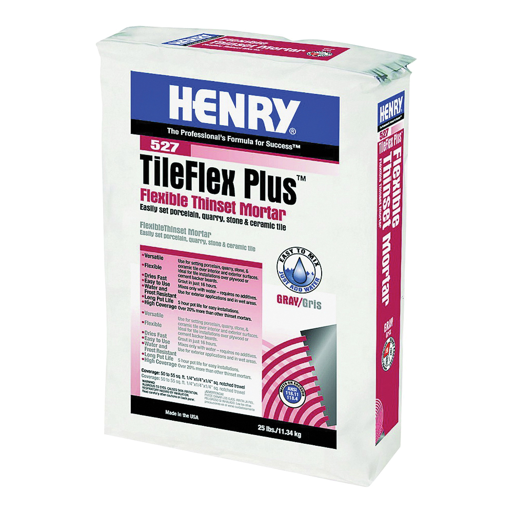 527 TileFlex Plus Series 12262 Thin-Set Mortar, Gray, Fine Solid Powder, 25 lb, Bag
