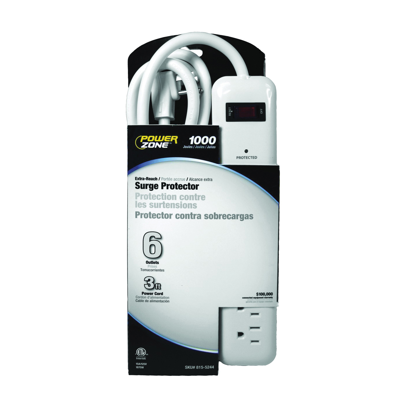 PowerZone OR802126 Surge Protector Power Strip, 125 V, 15 A, 6-Outlet, 1000 Joules Energy, White - 2