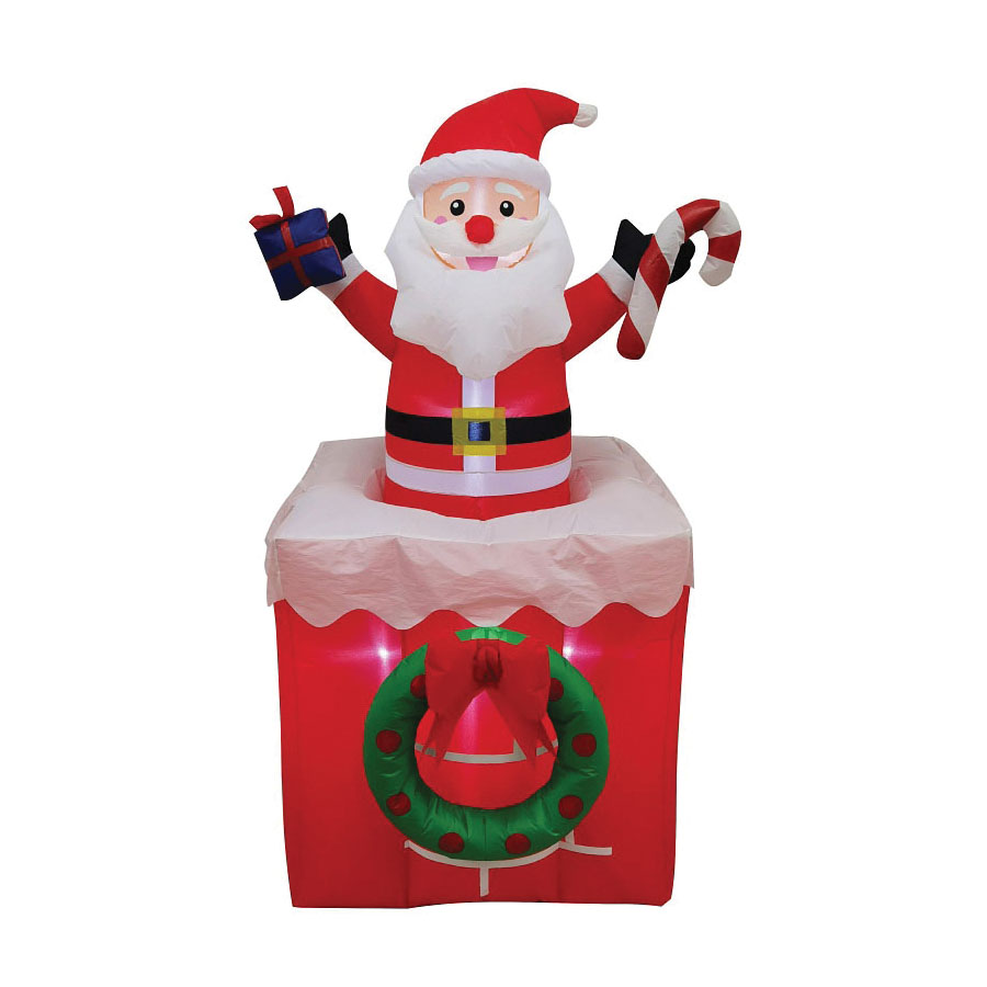 90823 Inflatable Santa Pop-Up, Polyester, Red/White, Internal Light/Music: Internal Light, 5 ft Tall