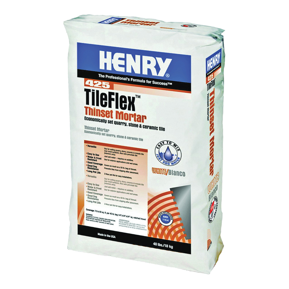 425 TileFlex Series 12261 Thin-Set Mortar, White, Fine Solid Powder, 40 lb, Bag