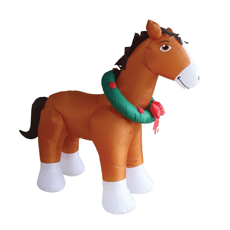 90815 Inflatable Horse with Wreath, Polyester, Brown, 6 ft Tall