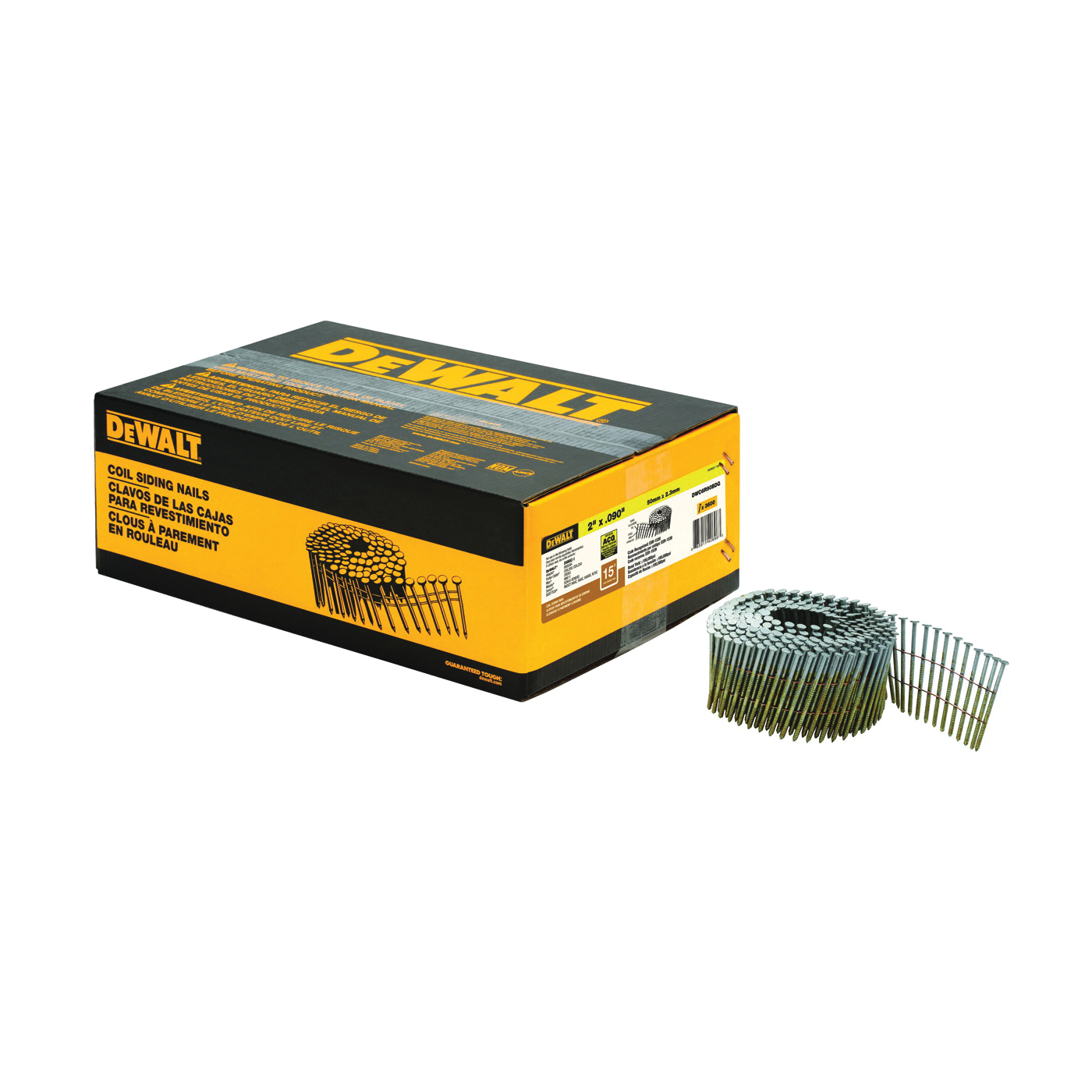 DWC6R90BDG Siding Nail, 2 in L, 13 ga, Steel, Galvanized, Round Head, Ring Shank, 3600 Count, 15 Deg