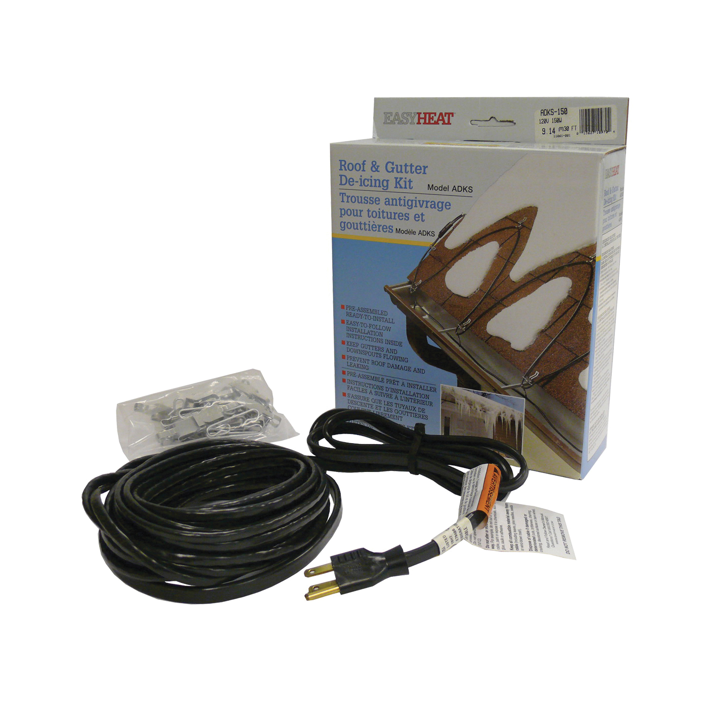 ADKS Series ADKS150 Roof and Gutter De-Icing Cable, 30 ft L, 120 V, 150 W