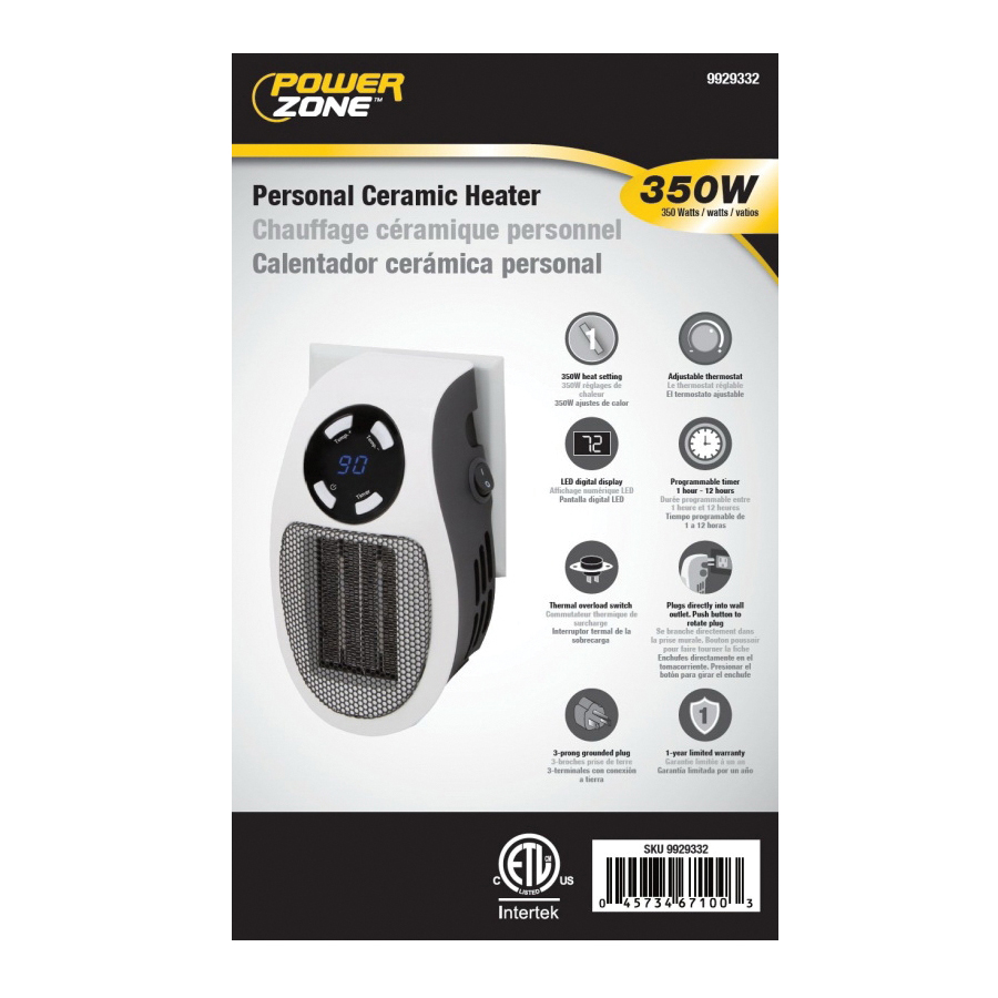PowerZone MH-04 Ceramic Heater, 2.9 A, 120 V, 350 W, 2 -Heat Setting, White