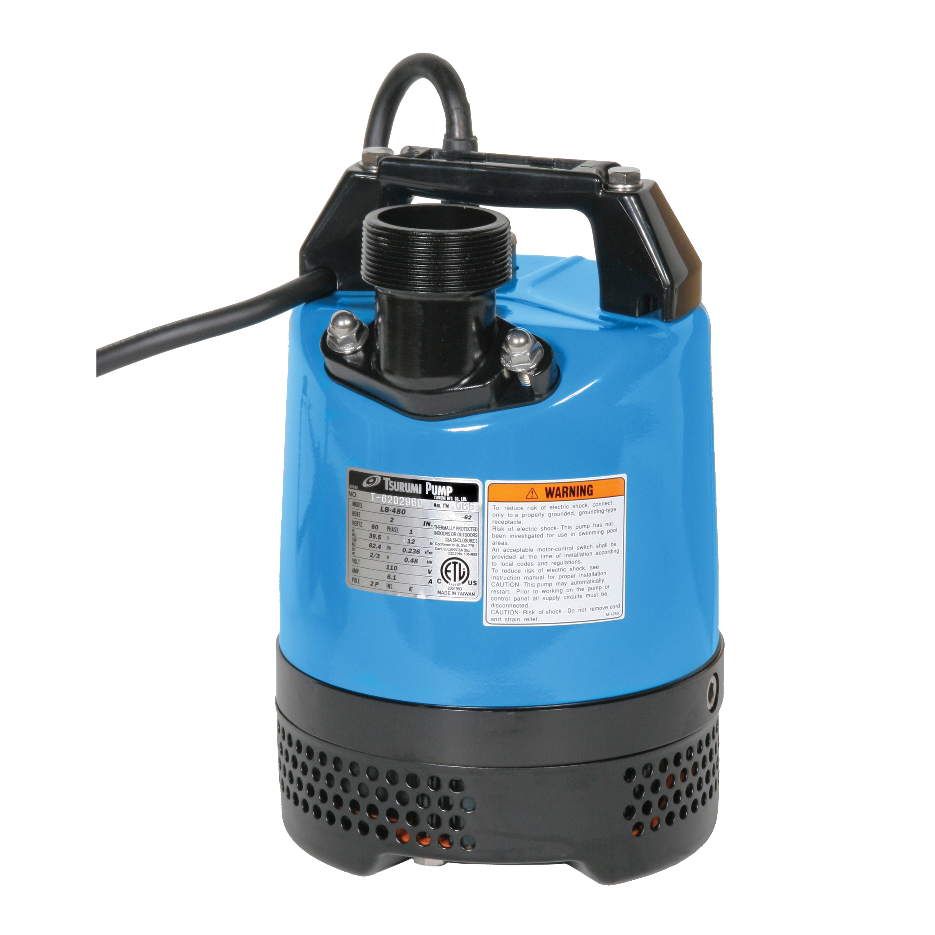 LB-480-62 Submersible Pump, 1-Phase, 6.1 A, 115/230 V, 0.66 hp, 2 in Outlet, 39-1/2 ft Max Head, 15.9 gpm