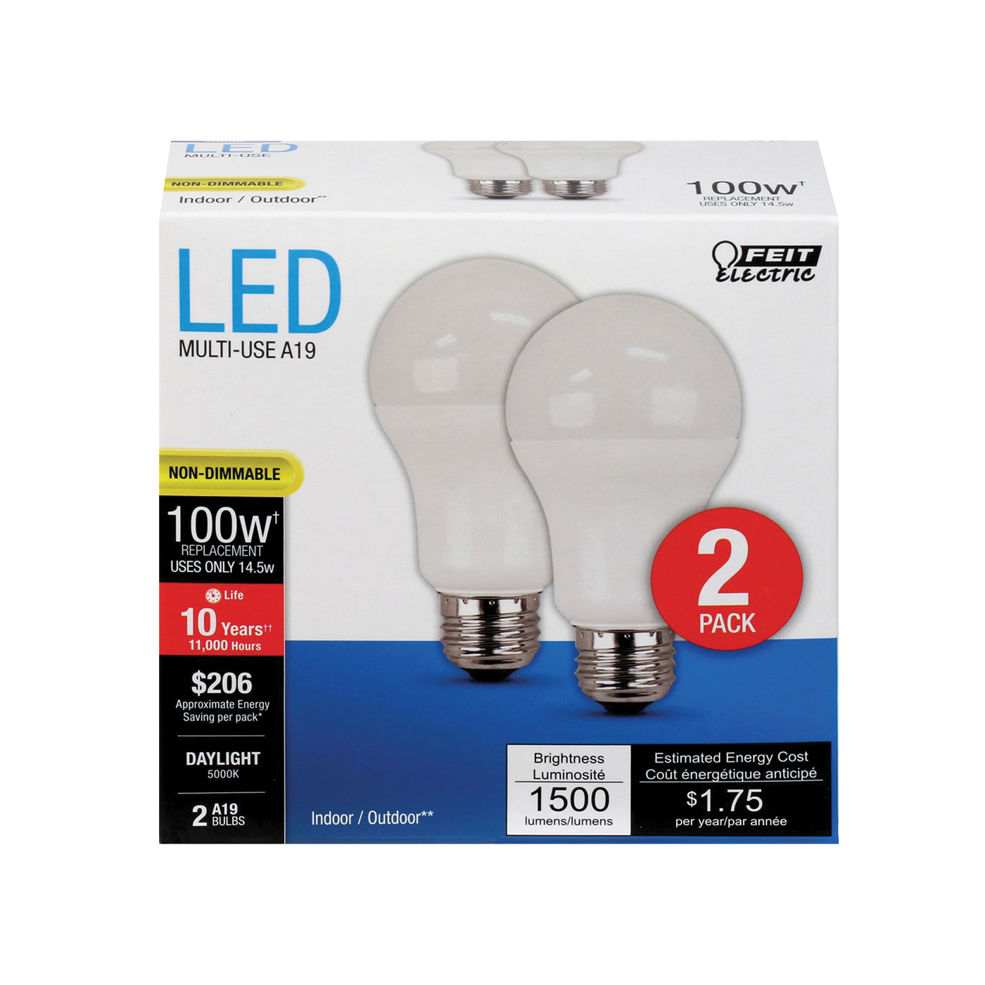 A1600/850/10KLED/2 LED Lamp, General Purpose, A19 Lamp, 100 W Equivalent, E26 Lamp Base, White
