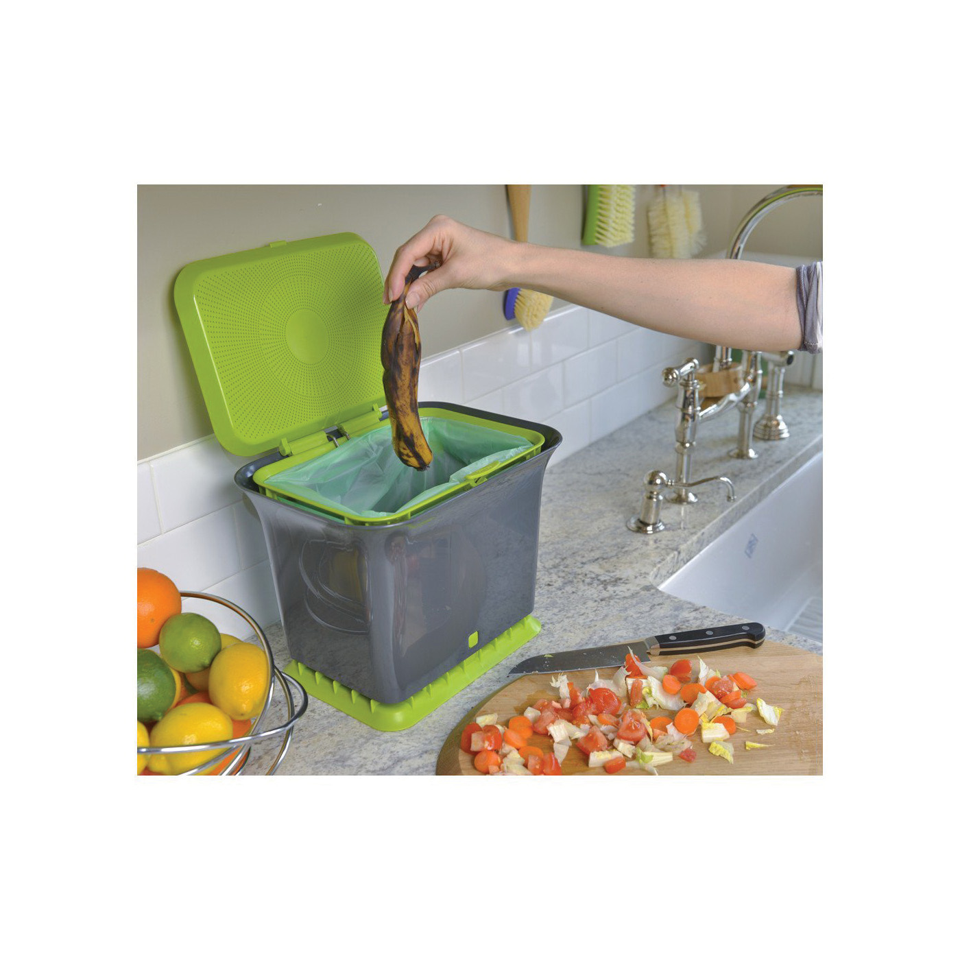 Full Circle FC11301-GS Compost Collector, 1.5 gal Capacity, Plastic/Steel, Green, 8-1/2 in W, 11.38 in D, 9 in H - 4