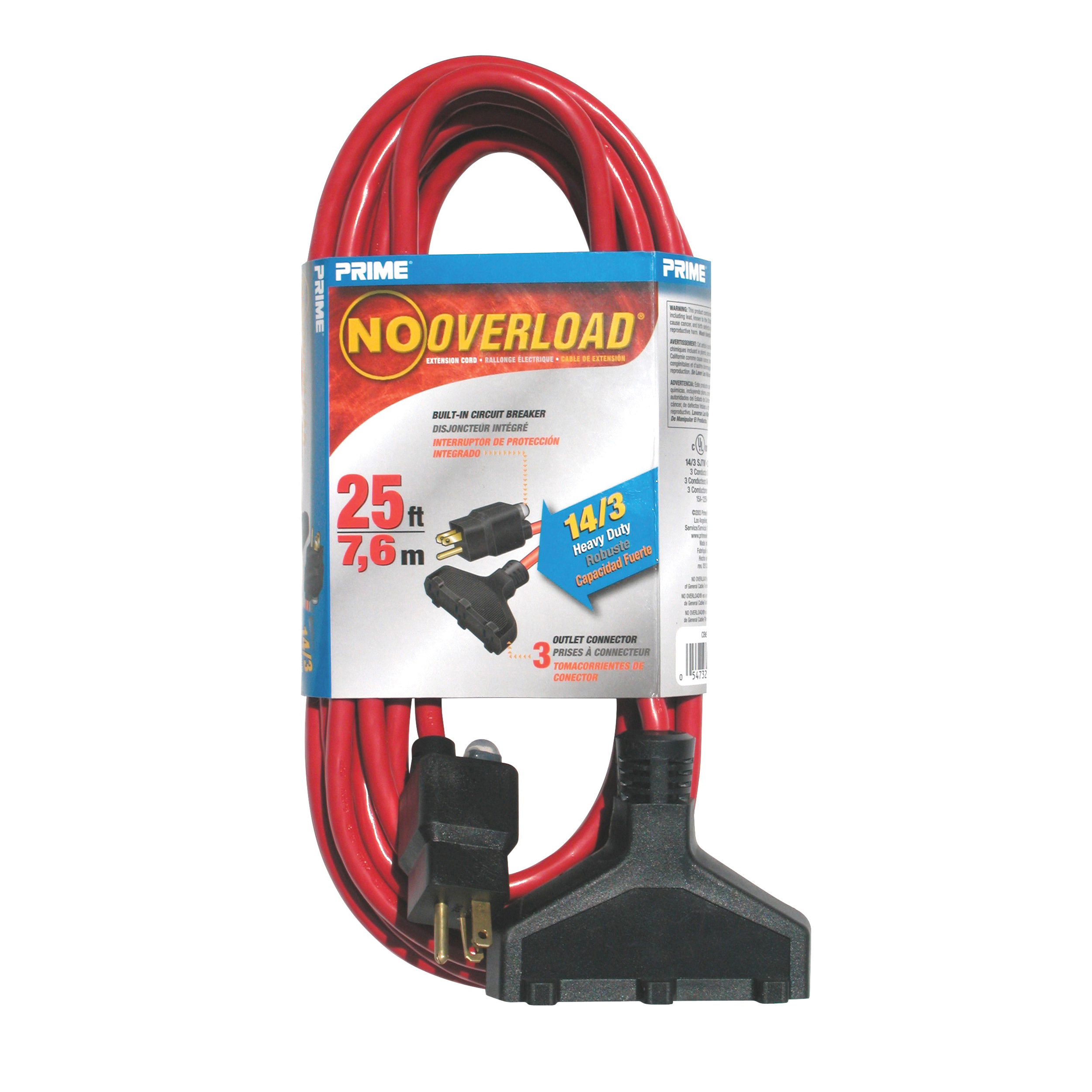 CB614725 Extension Cord, 25 ft L, 15 A, 125 V, Red