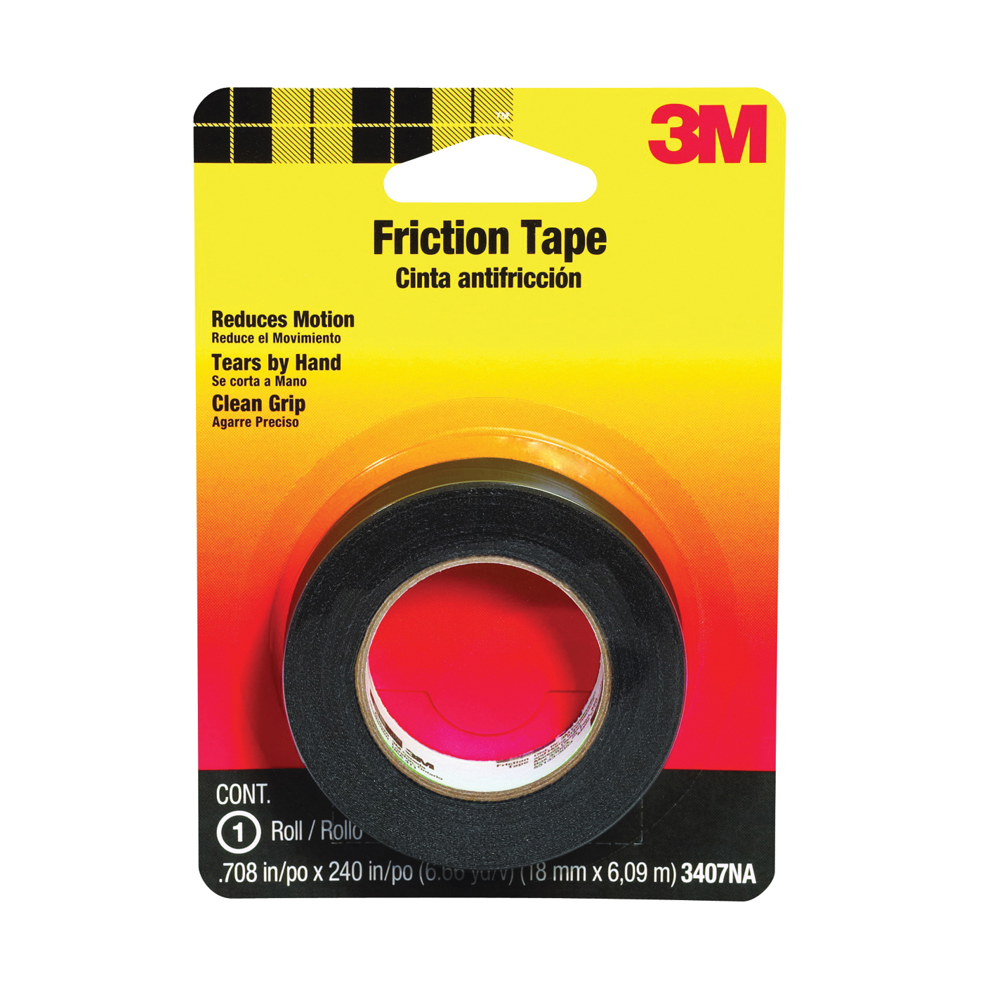 3407 Friction Tape, 20 ft L, 3/4 in W, PVC Backing, Black